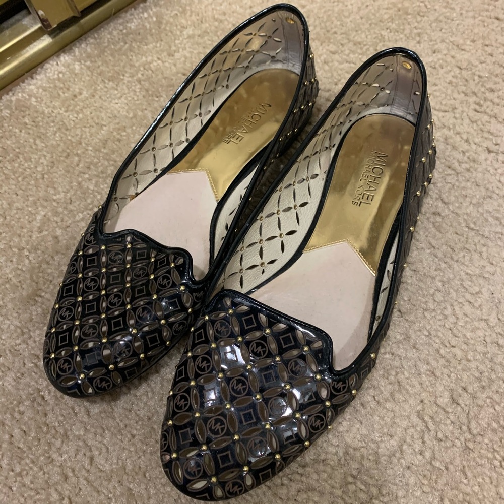 Michael Kors brown and gold studded jelly flat sz8